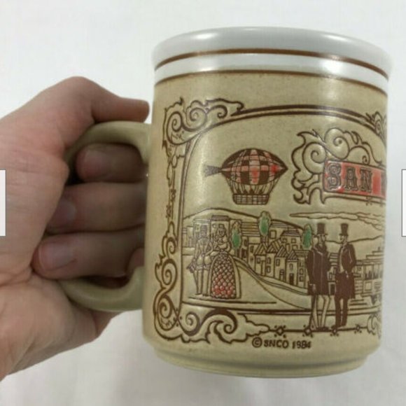Vtg San Francisco Ceramic Coffee Mug SNCO 1984 Retro Blimp Street Trolley Scene - Picture 7 of 9